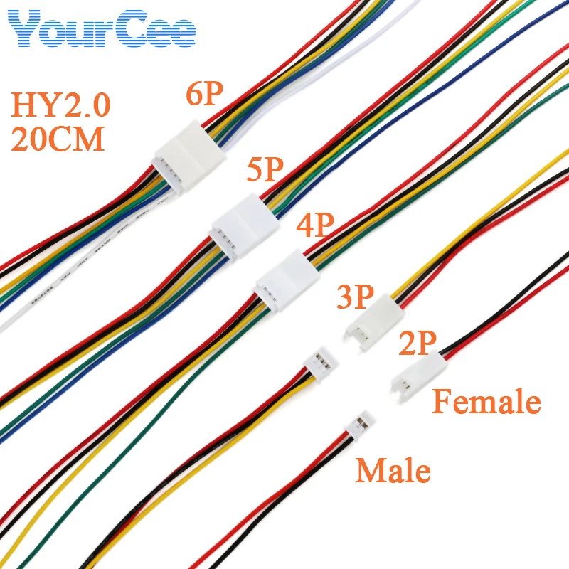 10 Uds XH2.54 2,54mm HY2.0 MX2.0 2,0mm JST 1,25mm 2/3/4/5/6Pin paso macho hembra enchufe con cable 20/15/10cm Cables 26/28AWG - imagen 4