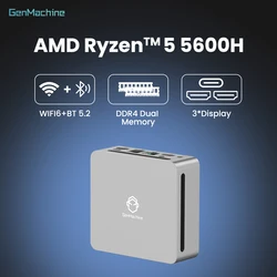 Mini Pc Gaming Genmachine AMD Ryzen 5 5600H Mini PC - 6C/12T Smooth Multitarea, 45W TDP, 4K@60Hz, WiFi6, Ultrafino para Creative