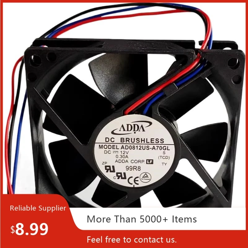 Ventilador con cubierta de 80mm para ADDA AD0812US-A70GL 80x80x20mm DC 12V 0.3A refrigeración de placa base de 3 cables