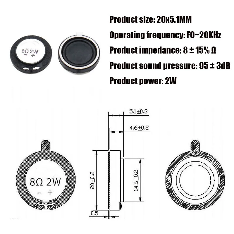 Membrana compuesta de plástico de 20MM para altavoz de 8Ohm, 2W, 4Ohm, 3W, 20mm, 8, 4, Ohm, 2, 3 vatios, 2CM, componentes acústicos de bocina ultrafina, 2 uds. - imagen 5