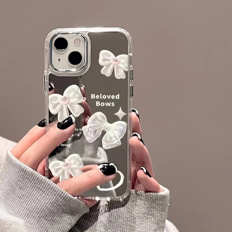 Bonita funda de teléfono con espejo y letras en inglés para iPhone 16 Pro Max, funda suave a prueba de golpes para iPhone 11 12 13 15 14 Pro Max XR X XS Max - imagen 2