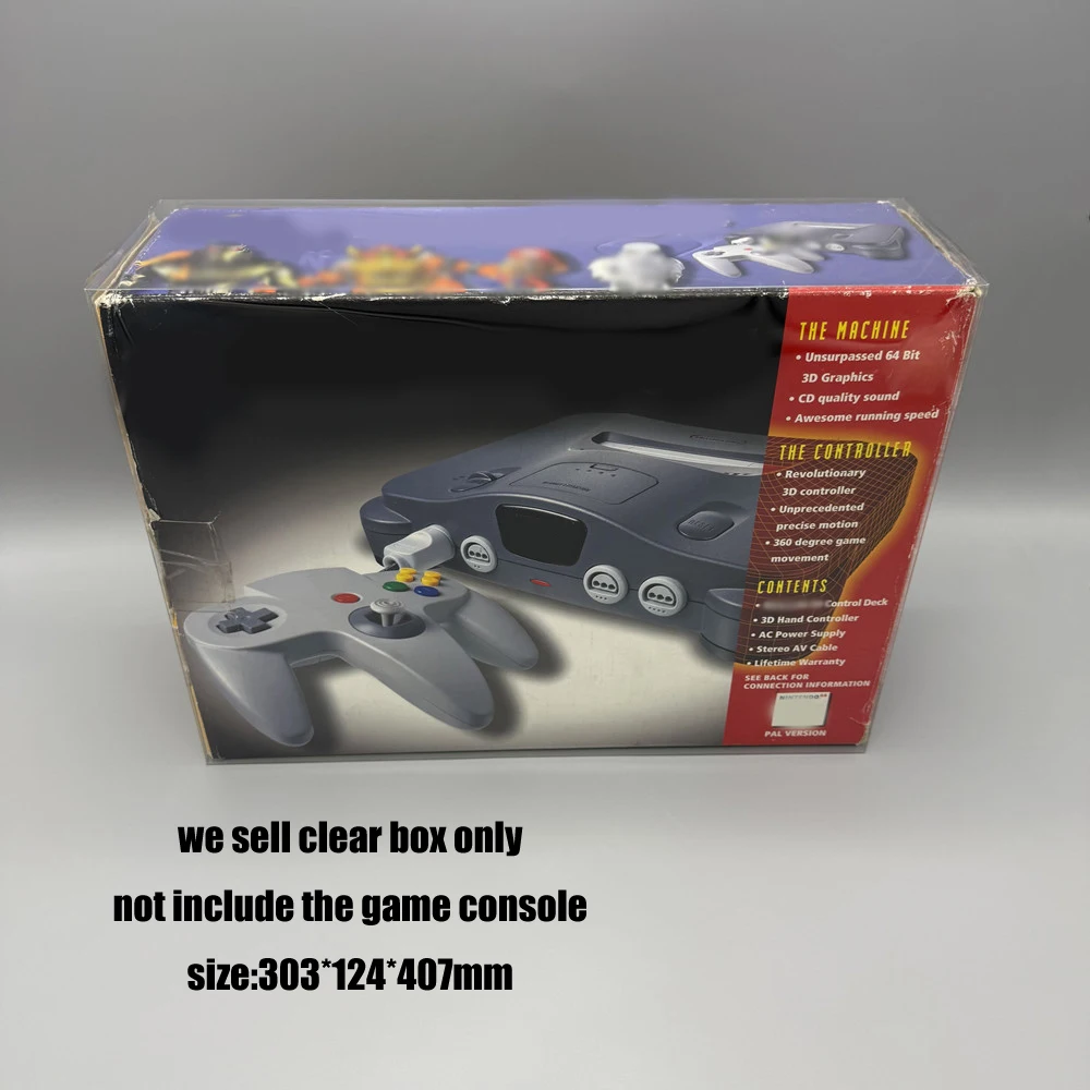 Cubierta protectora transparente de PET de alta calidad para consola Nintendo64 N64, caja de presentación de colección versión estadounidense, funda transparente