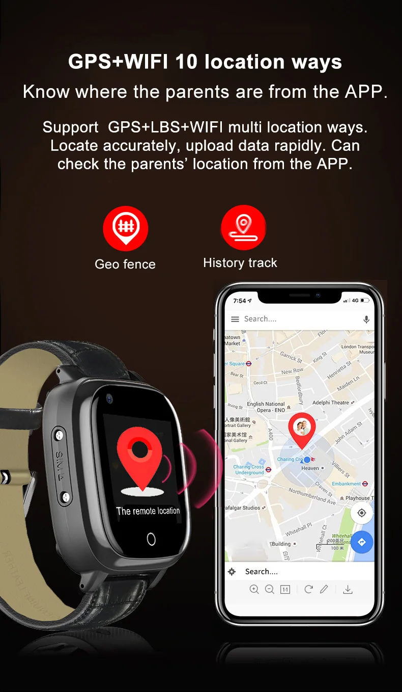 Reloj inteligente para personas mayores, con detección de caídas, posicionamiento GPS, tarjeta SIM 4G, llamada SOS, control del ritmo cardíaco, resistente al agua, cámara HD T5S. - imagen 4