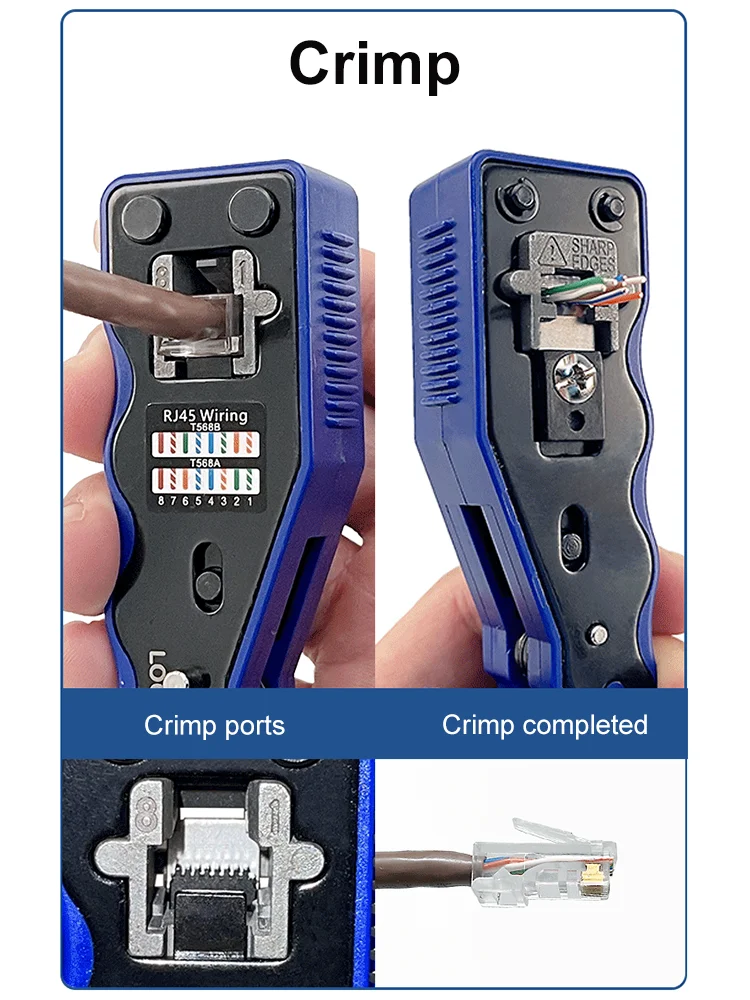 Crimpadora RJ45, herramientas de red, pelacables Ethernet, Conector de agujero pasante CAT5/6/7, alicates de prensado de abrazadera de alambre, pinzas de Clip - imagen 3
