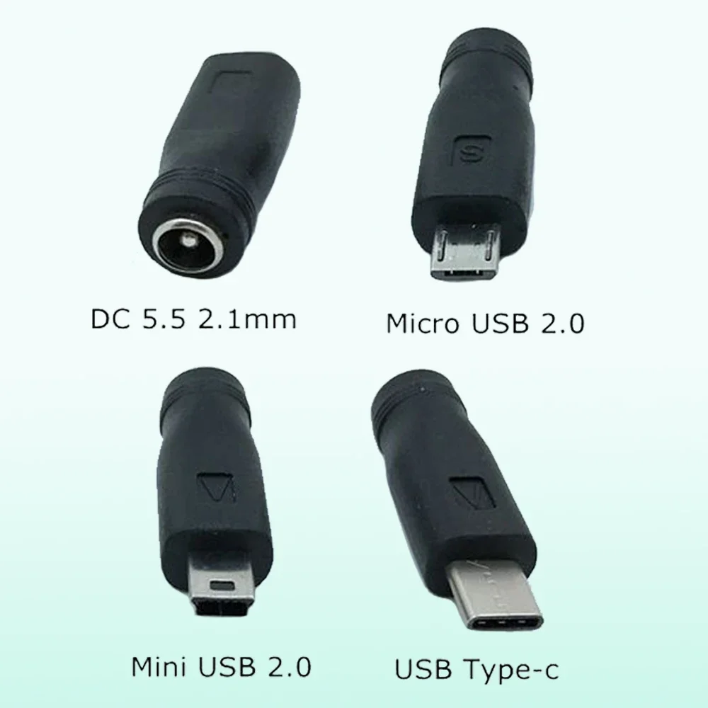 5V DC 5.5 * 2.1 mm Power Jack USB 3.1 Type C USB-C Type-c 5.5mm *2.1mm Mini USB Right & Micro USB DC Power Connector Adapter