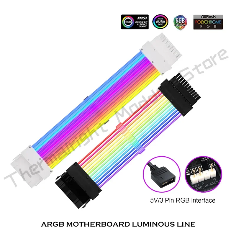 Cable de extensión PSU RGB Kit Strimer ATX 24Pin GPU 8Pin Cable de luz arcoíris 5V sincronización PC Gamer decoración de gabinete DIY - imagen 2