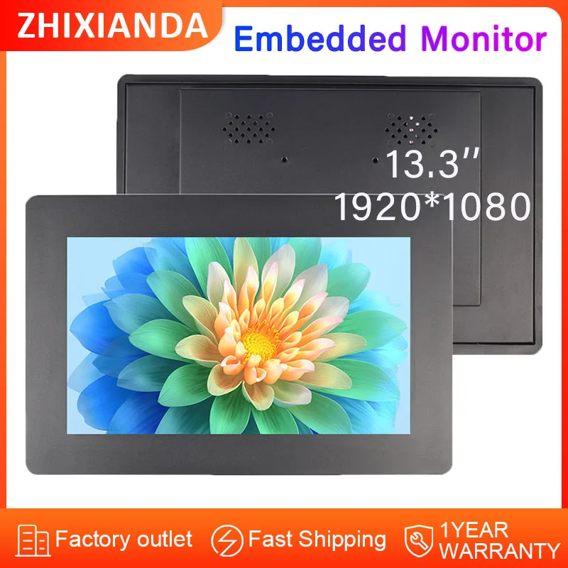 OEM de fábrica ODM 13,3 pulgadas 1920*1080 Monitor integrado con pantalla táctil de montaje en panel con interfaz HD VGA para automatización industrial