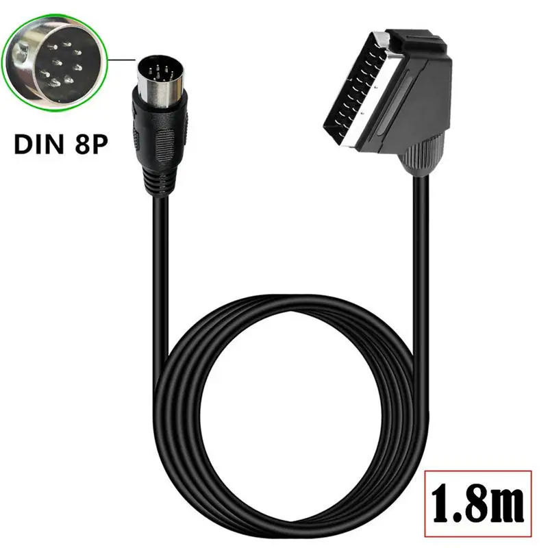 Cable de cabeza de escoba estándar europeo de cobre estañado de 1,8 m, consola de juegos, cabezal de escoba, SCART a Cable de Audio RGB DIN 8P grande - imagen 2