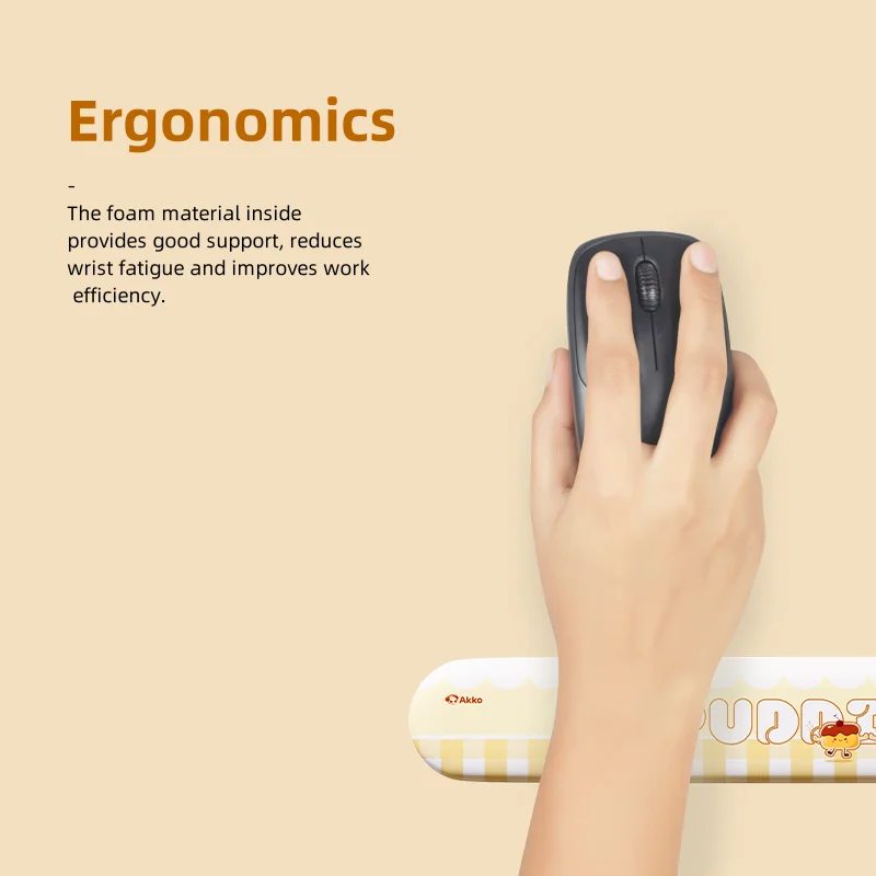 Akko-almohadilla para reposamuñecas para teclado, bollos de pudín, espuma suave ergonómica de Lycra + PU, fácil escritura, alivio del dolor, antideslizante para jugadores de oficina y hogar - imagen 3