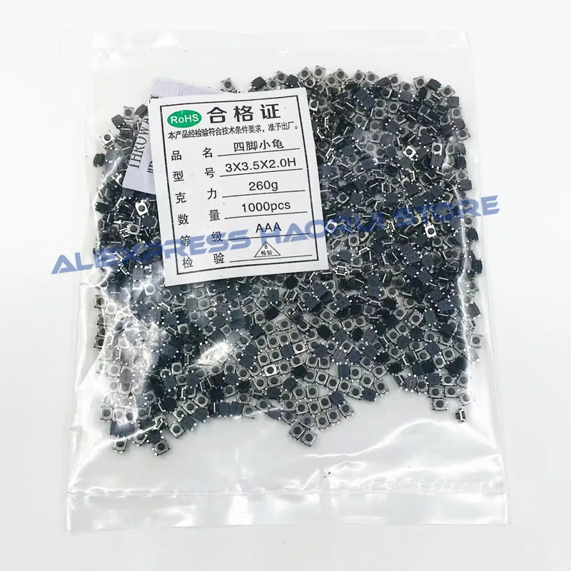 1000 Uds 3*3,5*2 3*4*2mm llave de Control remoto de coche interruptor táctil momentáneo botón táctil 2/4 pines SMD 3x4x2.0H Micro interruptor auto reinicio - imagen 2