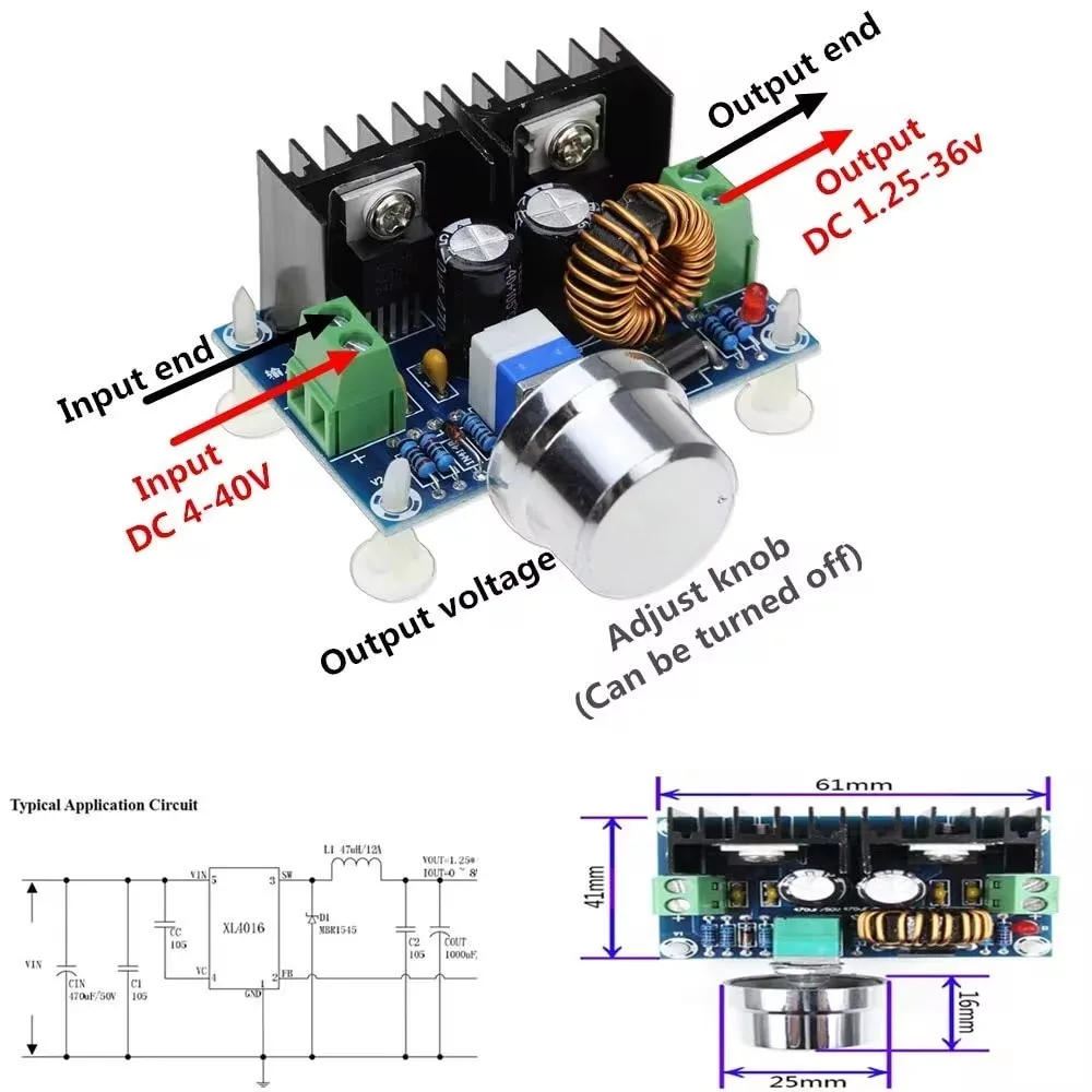 Módulo de fuente de alimentación convertidor reductor XH-M401 DC-DC 8A 200W XL4016E1 PWM regulador de voltaje ajustable de 4-40V a 1,25-36V - imagen 2