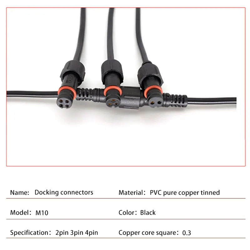 Conector a tope M10 de 2 pines, 3 pines, 4 pines, 220V, Cable de extensión LED impermeable para exteriores, Cable conector macho y hembra de 1 par - imagen 4