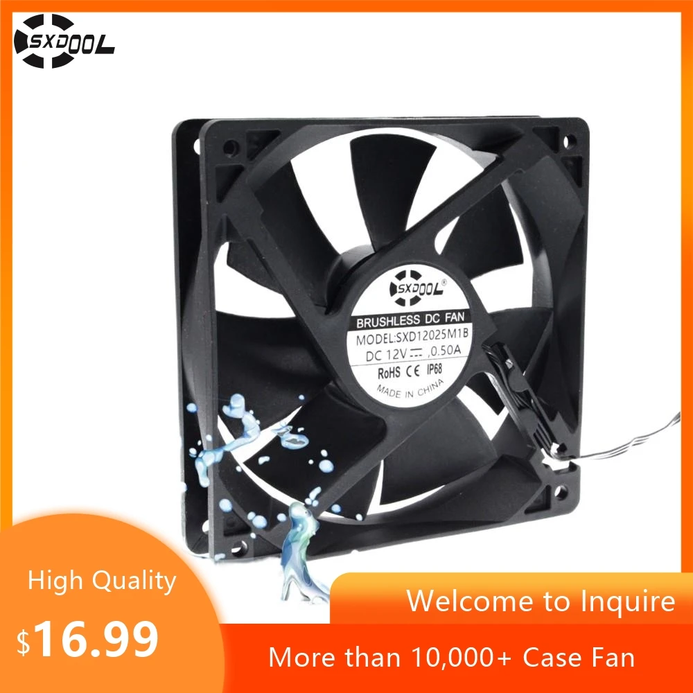 SXDOOL Ventilador de enfriamiento impermeable de 120 mm y 12 V: rodamiento de bolas doble, flujo de aire de alta velocidad, 120 x 120 x 25 mm para PC y refrigeración industrial - imagen 2