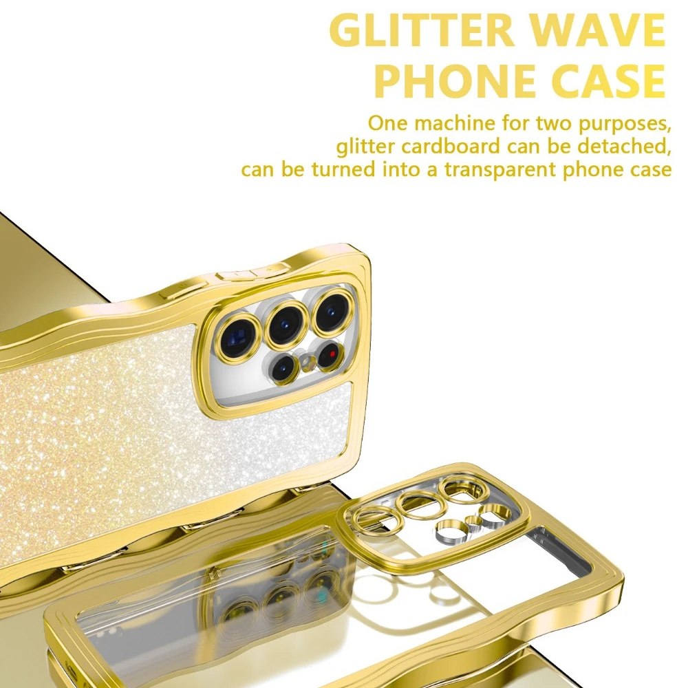 Funda ondulada transparente galvanizada para Samsung Galaxy S24 S23 S22 Plus Ultra S21FE A55 A16 A15 A06 con cubierta de papel con tarjeta brillante
