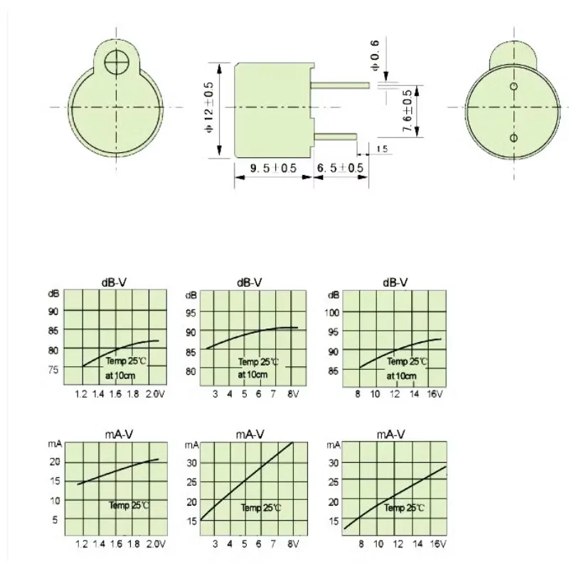 5 unids/lote zumbador activo de alta calidad 12*9,5 MM 3V 5V 12V TMB12A03 TMB12A05 TMB12A12 tono largo - imagen 2