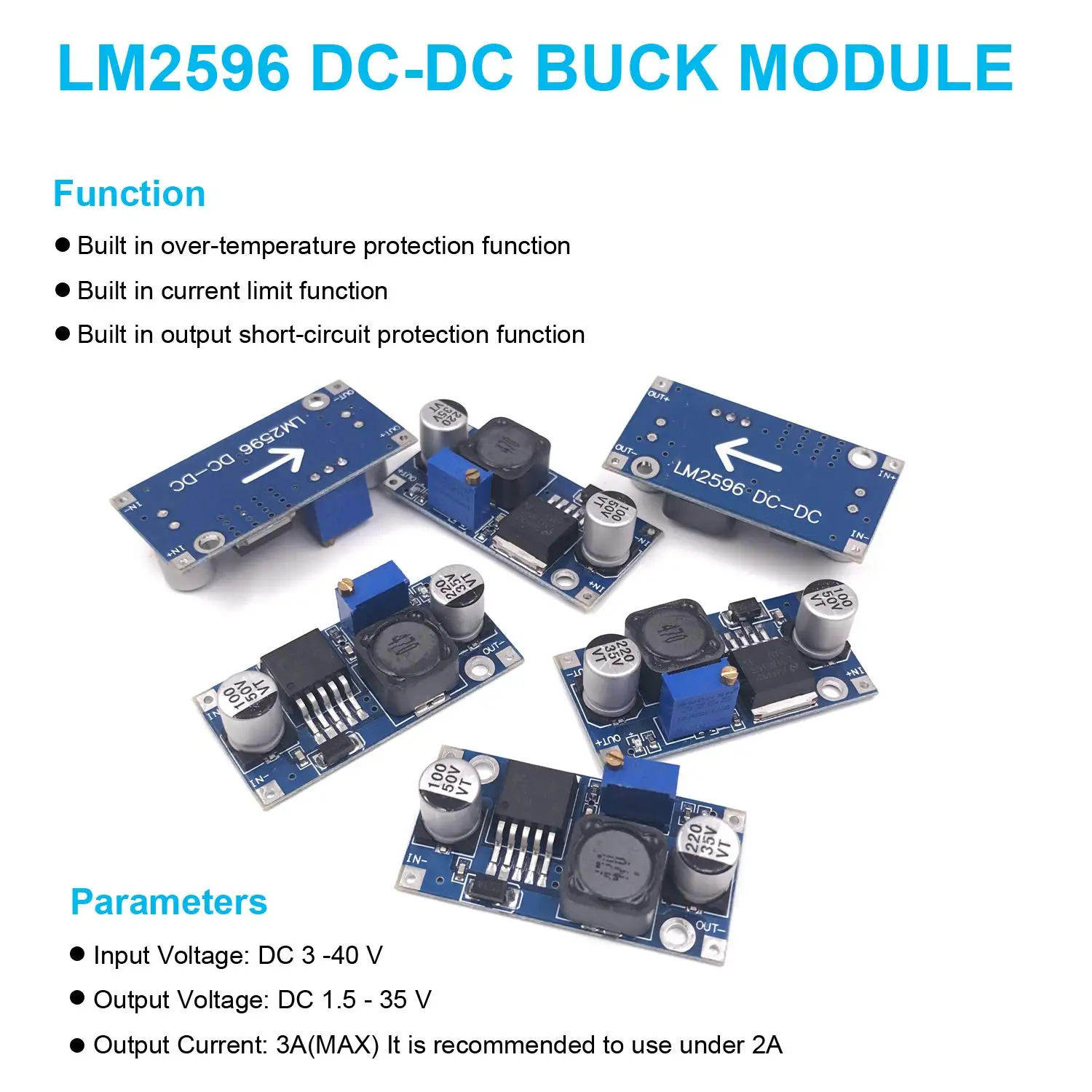 1 Uds LM2596 módulo reductor DC a DC convertidor Buck ajustable regulador de voltaje conversión módulo de fuente de alimentación LM2596 - imagen 3
