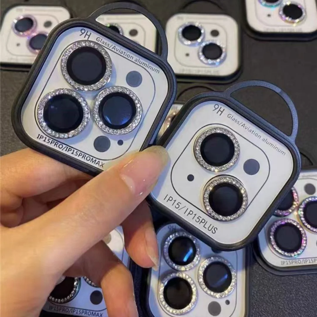 Protector de lente de cámara de Flash de diamante para IPhone 14, 13, 16 Pro Max, Mini Cristal de anillo de Metal de ladrillo brillante, 2-3 piezas - imagen 5