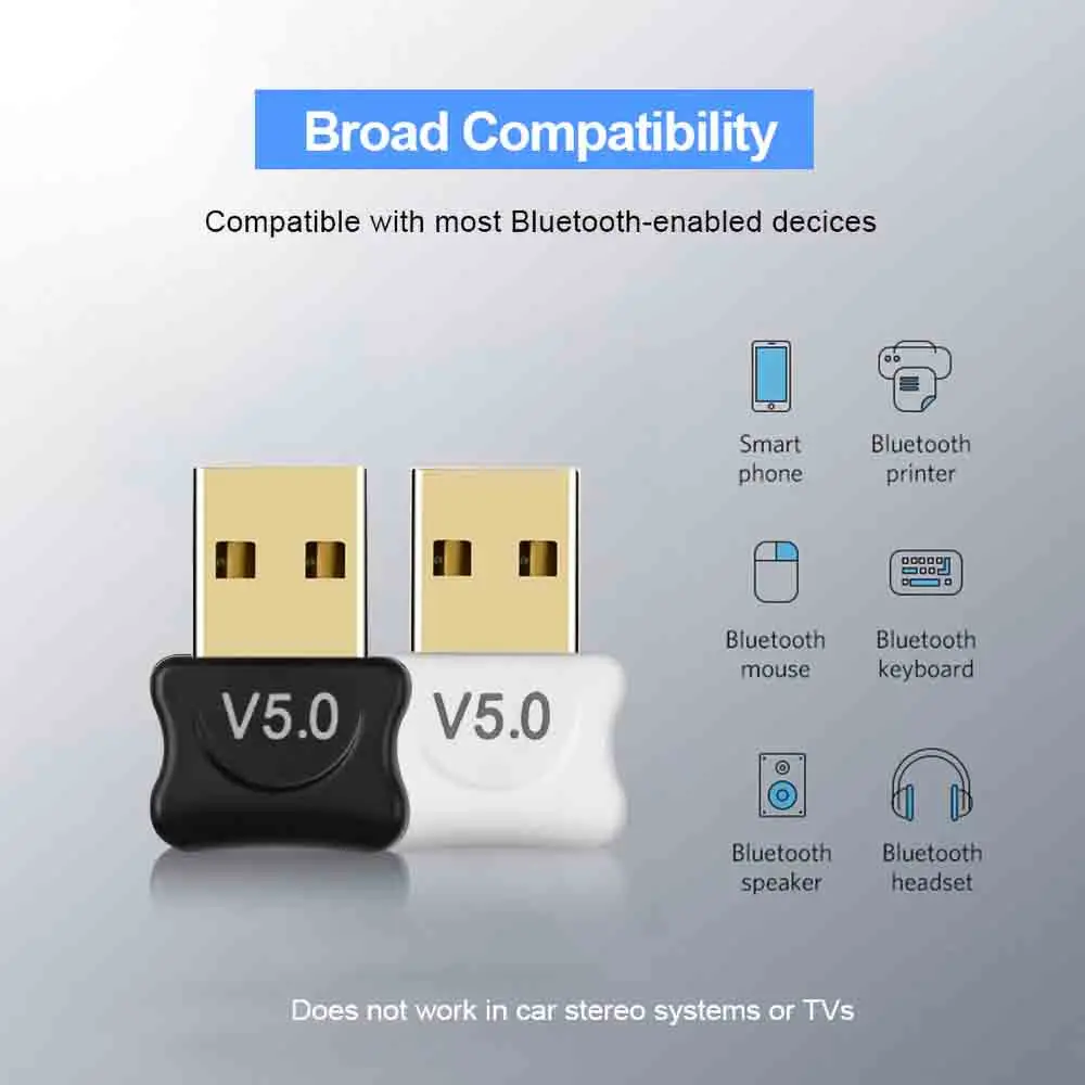 Adaptador USB BT5.0 Dongle compatible con Bluetooth 5,0 Adaptador para PC portátil altavoz inalámbrico receptor de Audio transmisor USB - imagen 2