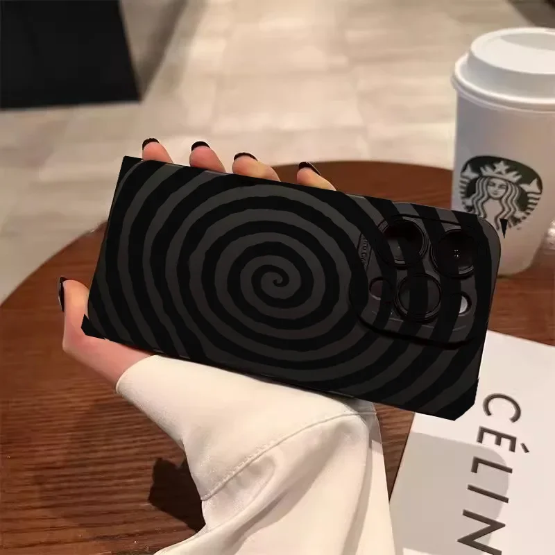 Funda de teléfono de silicona con diseño de círculo de remolino para iPhone 11 12 13 14 15 16 Pro Max XS X XR 7 8 Plus SE 2020 2022 cubierta de TPU a prueba de golpes - imagen 4