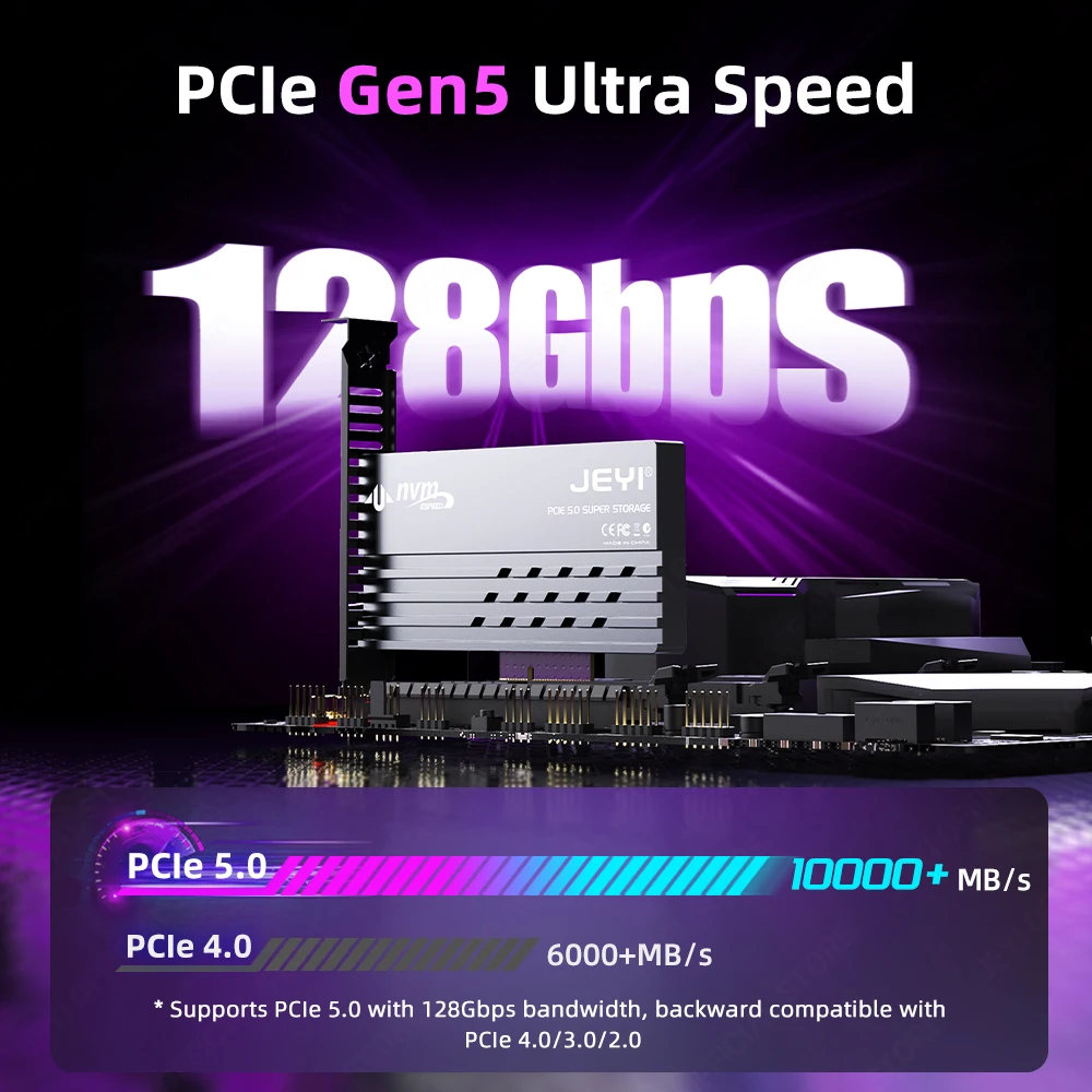 Tarjeta adaptadora JEYI PCIe 5,0 a M.2 NVMe, convertidor PCIe X4/X8/X16 a M2 SSD de alta velocidad con disipador térmico de refrigeración para SSD Gen5 de 128Gbps - imagen 2