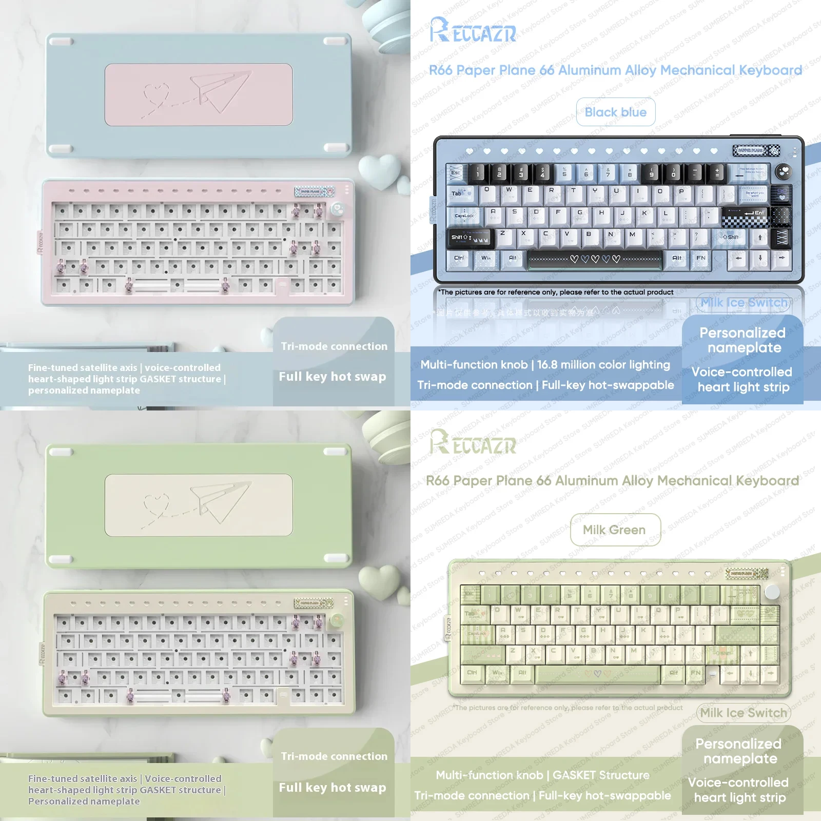 RECCAZR Paper Plane66 R66 Kit de teclado mecánico estructura de junta RGB de aluminio intercambio en caliente con perilla de Control teclado multimodo