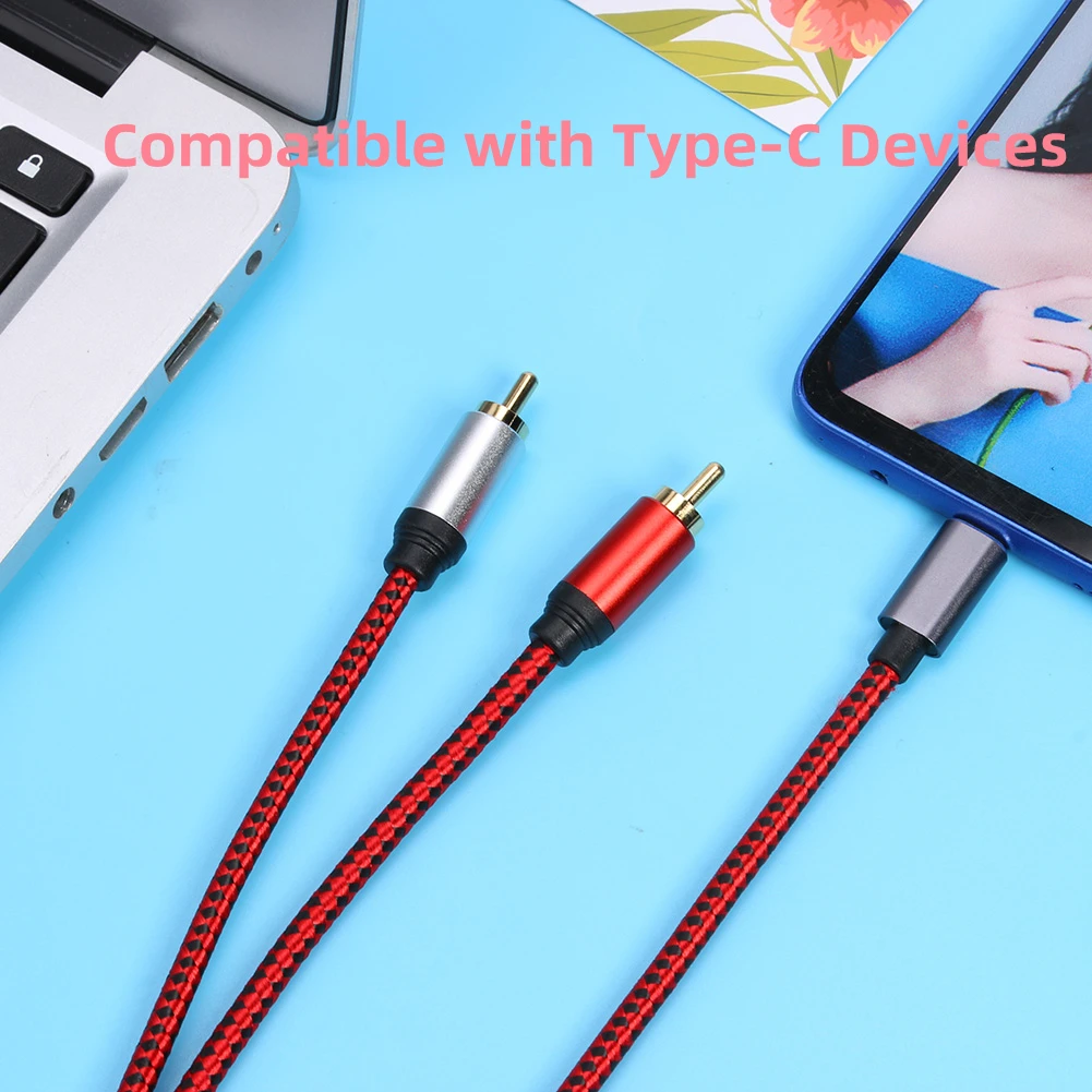 Cable estéreo divisor USB tipo C a Dual RCA R/L Y, Chip DAC incorporado, línea de Audio duradera para teléfono inteligente, amplificador de portátil Y altavoz - imagen 4