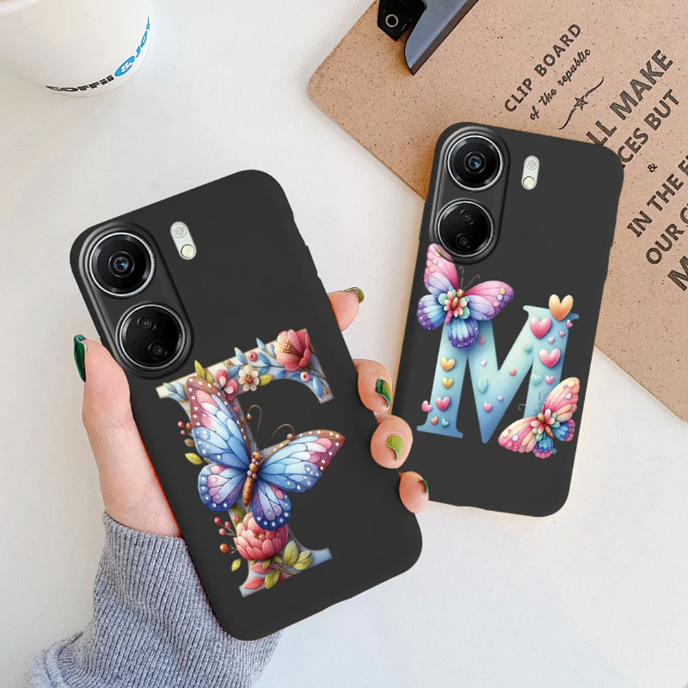 Funda de teléfono con letras rosas y mariposas para Redmi 13C 4G redmi13c 5G, funda de silicona suave a prueba de golpes para Xiaomi Poco C65 - imagen 2
