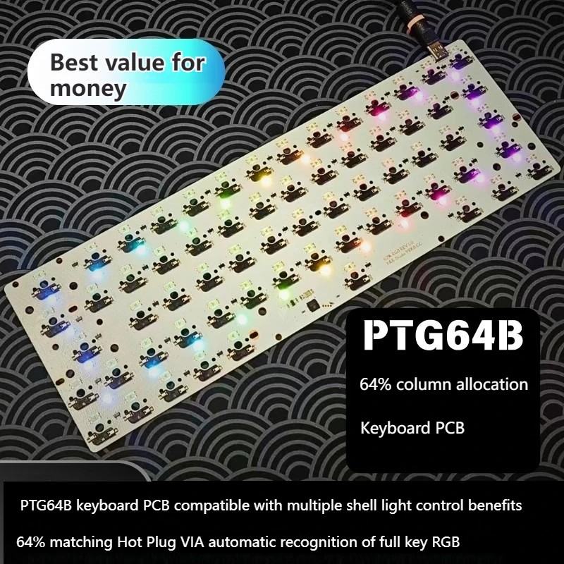 Teclado PTG64A PCB personalizado de tres modos de intercambio en caliente cambio izquierdo 64RGB accesorios de teclado de luz inferior para teclado mecánico GH60
