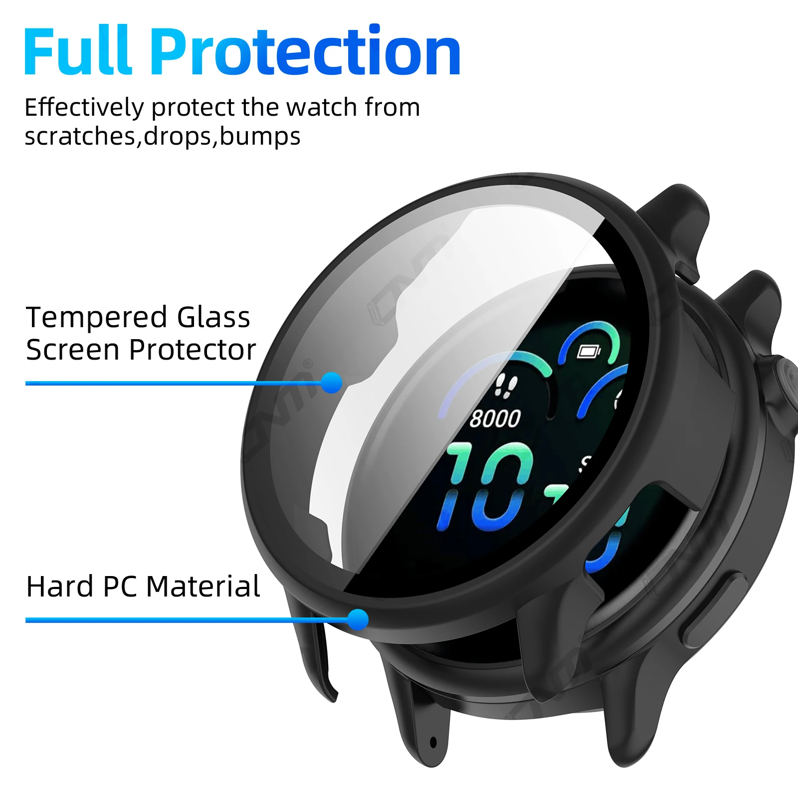 Vidrio + funda para Garmin VivoActive 6, Protector de pantalla de vidrio templado y parachoques protector de PC duro para accesorios Vivo Active 6 - imagen 2