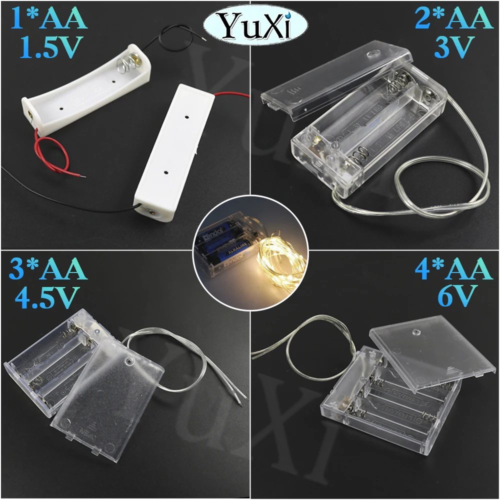 Caja de batería AA de 1,5 V, soporte de batería transparente AA, 14500 cables AA DIY con 1/3/4/ranura, pieza de reparación de cables transparentes, 2 uds.