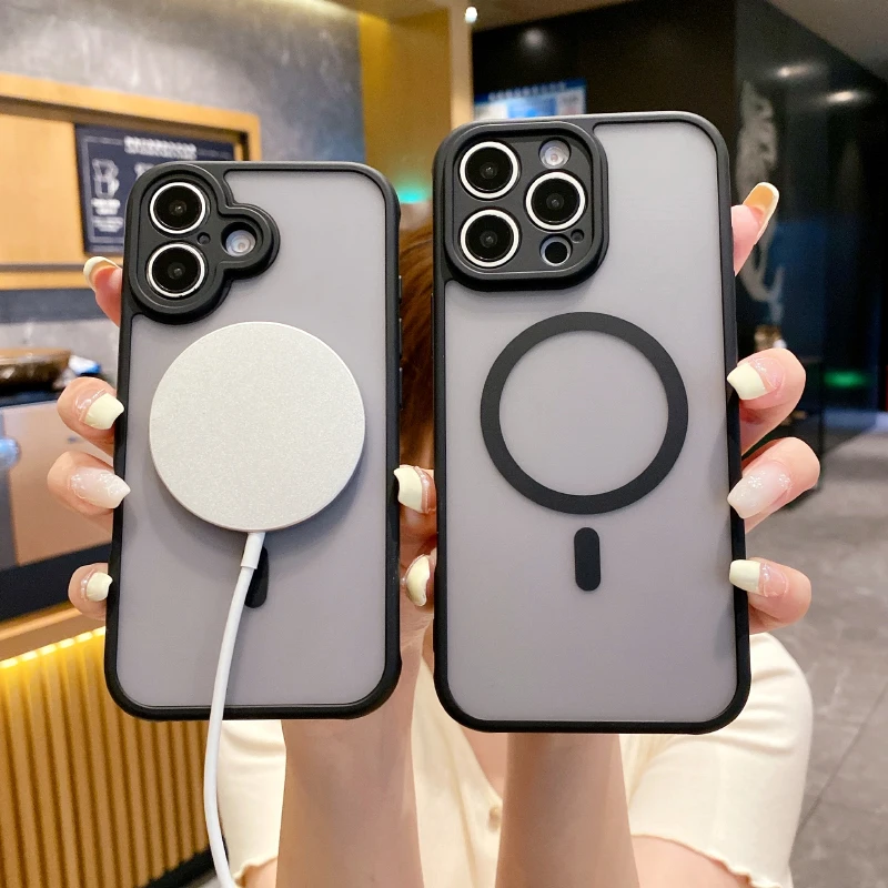 Para Magsafe carga inalámbrica magnética funda de teléfono mate de lujo para iPhone 16 Pro Max E 14 11 12 13 15 Pro Max Plus cubierta de parachoques - imagen 2