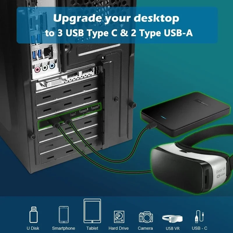 Tarjeta USB 3,0 PCIe X1 a USB con 5Gbps 5 puertos (2 USB A + 3 tipo C) Chip FL1100 Adaptador convertidor expansión PCIE Splitter USB3 - imagen 4