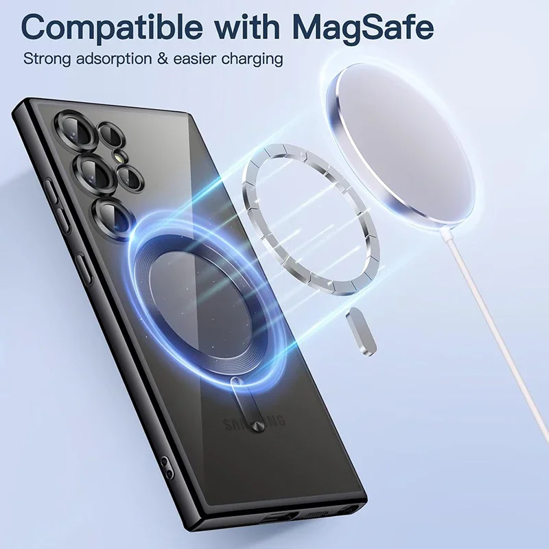 Funda magnética transparente chapada de lujo para Samsung Galaxy S25 S21 S22 S23 S24 Ultra Plus, funda de silicona - imagen 3