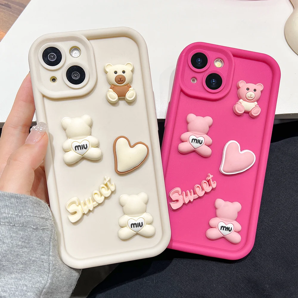 Funda de teléfono de oso bonito de lujo para iPhone 16 Pro Max Funda iPhone 11 13 15 14 12 16 Plus 16promax 15promax 14promax fundas de silicona - imagen 2