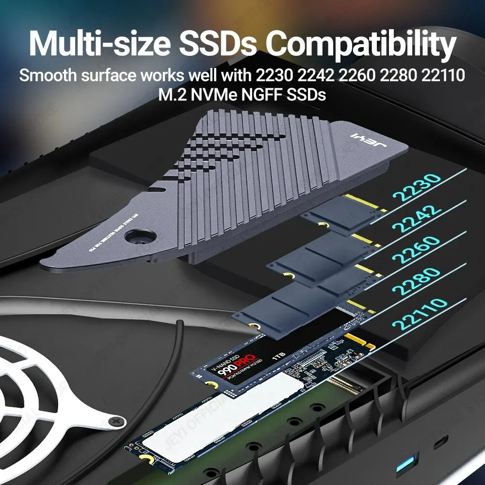 Disipador de calor JEYI PS5 M.2, almohadillas térmicas de disipación de calor de enfriador de aluminio sólido de área grande para Playstation 5 PCIe 4,0 M.2 NVMe - imagen 5