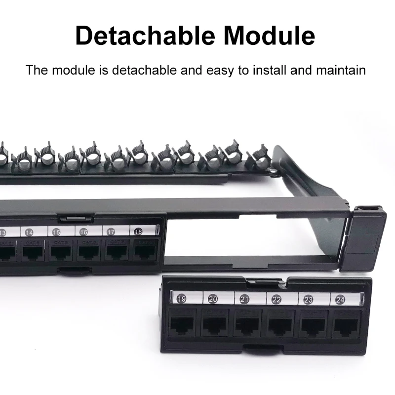 OMAY-Soporte 1U de 19 ", 24 puertos CAT6, Panel de parche, adaptador de red RJ45, conector Keystone, marco de distribución Modular - imagen 4