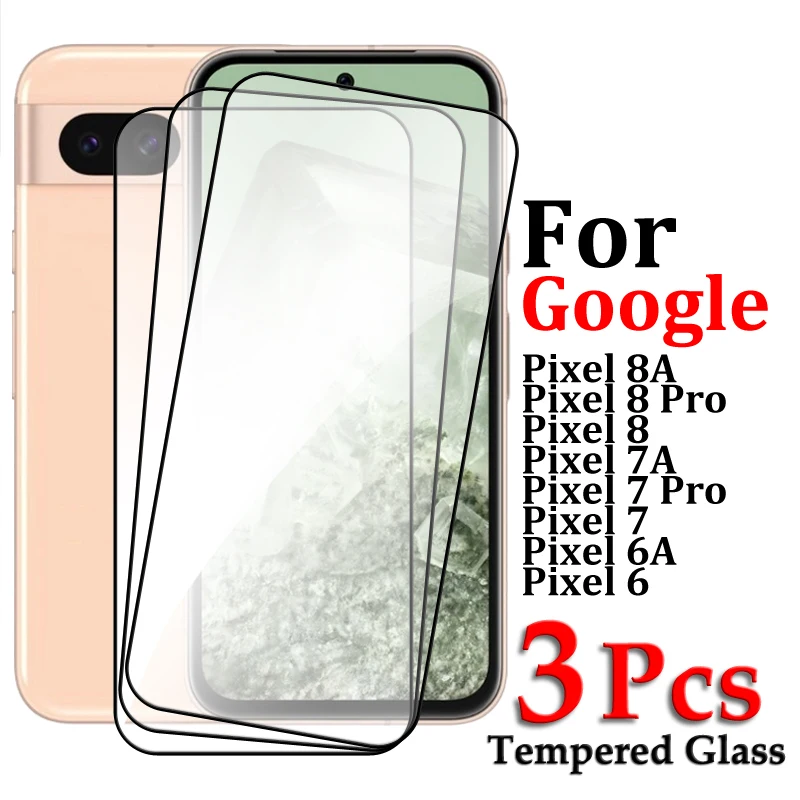 Vidrio templado para Google Pixel 6, 7, 8 Pro, 6A, 7A, 8A, Protector de pantalla HD, pegamento de cobertura completa, vidrio Protector para Pixel 8A, 2/3/4 piezas - imagen 3