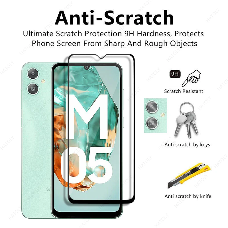 Protector de pantalla de vidrio frontal para Samsung Galaxy M05, película protectora de borde negro, Protector de cámara para Galaxy M05 - imagen 2