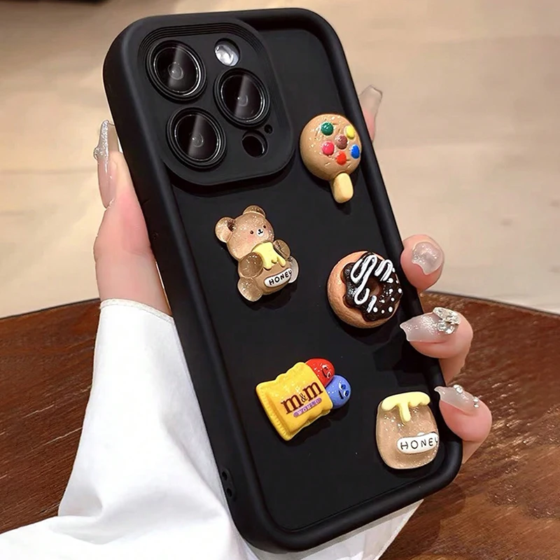 Funda de teléfono con bonito oso 3D, miel, Donut, café, para iPhone 11, 12, 13, 14, 15, 16 Pro Max 7, 8 Plus X XS XR, funda suave de silicona a prueba de golpes - imagen 3
