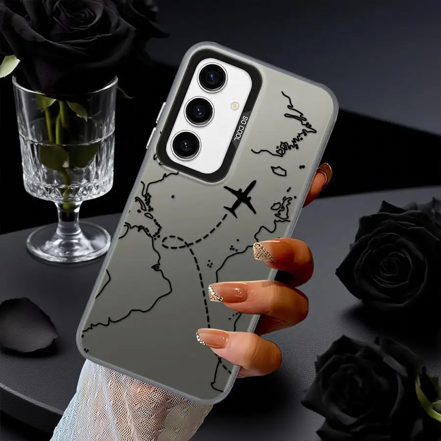 Línea de avión mapa topográfico funda trasera de teléfono para Samsung Galaxy A53 A24 A26 A73 A33 A34 A23 A32 A36 A22 A52 A25 - imagen 2