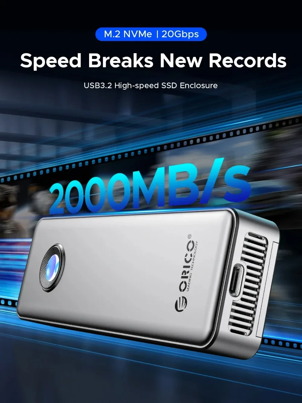 ORICO-carcasa de aluminio M.2 NVME SSD, herramienta adaptadora con ventilador de refrigeración para carcasa de PC, USB3.2, 20gbps, RGB, tipo C - imagen 2