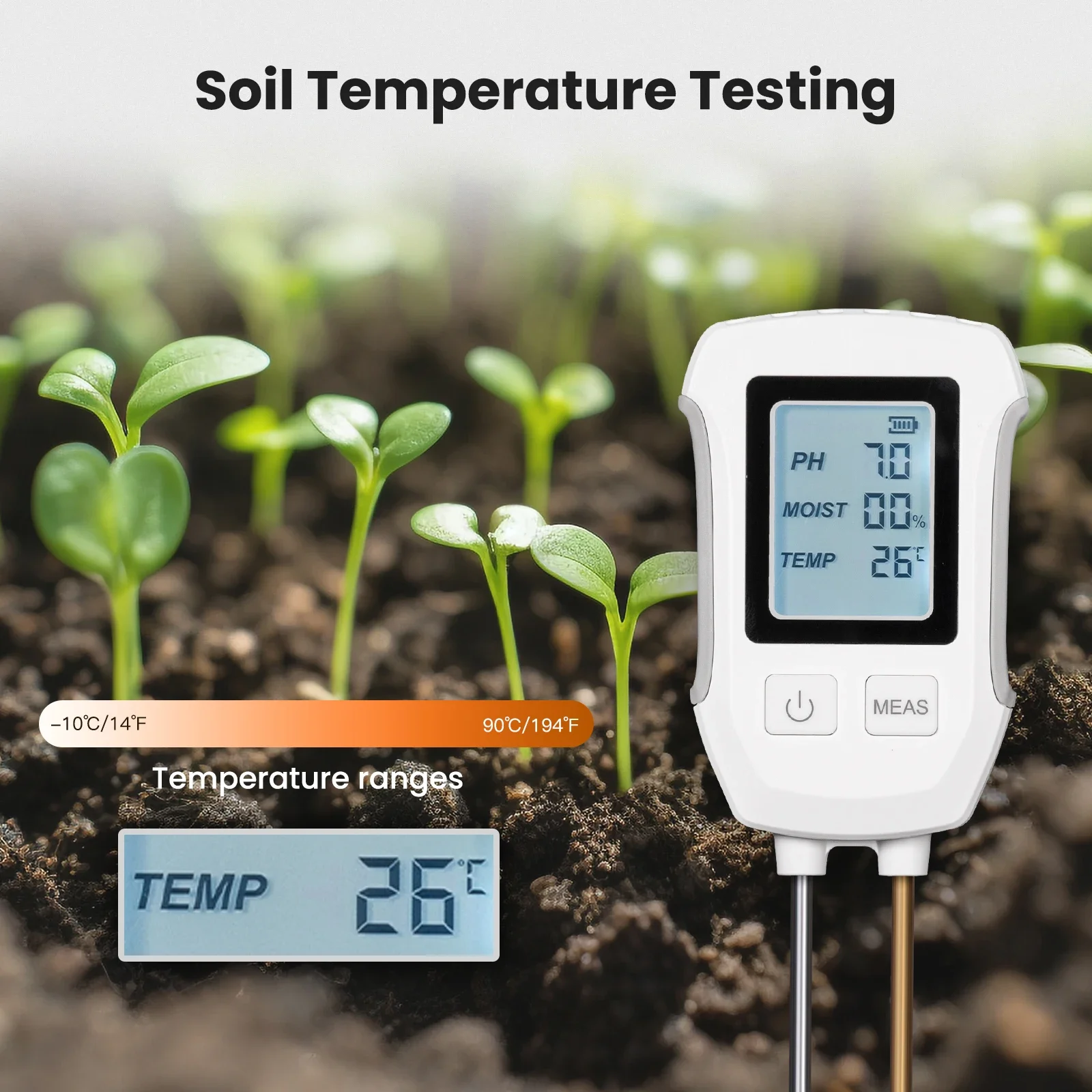 MOES-Detector de PH del suelo 3 en 1, termómetro con pantalla LCD, medidor de temperatura y humedad para jardinería, plantación en maceta de flores - imagen 5