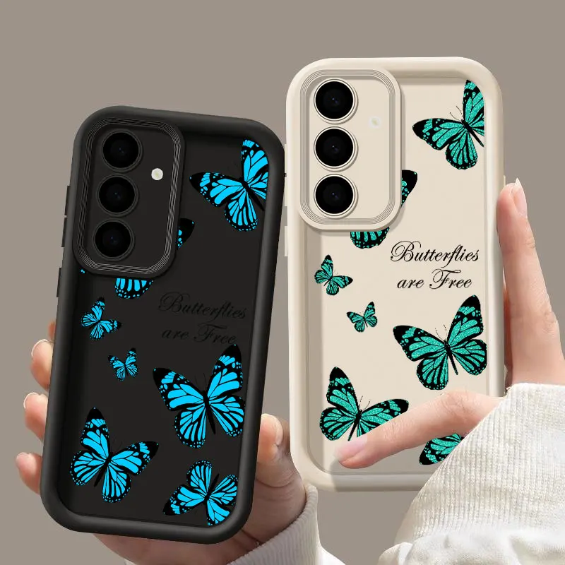 Funda de teléfono S25Ultra con mariposa azul voladora gratis para Samsung Galaxy S25 S24 S23 Ultra, Funda S22 S20 Plus S21 FE S24FE - imagen 2