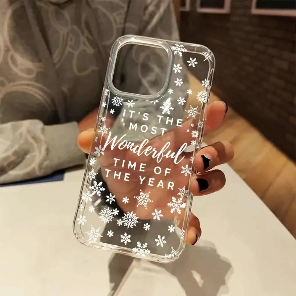 Funda de teléfono transparente estética con bonitos copos de nieve de Navidad para iPhone 17 16 11 12 13 14 15 Pro Max XR XS X 7 8 Plus 17 fundas de aire