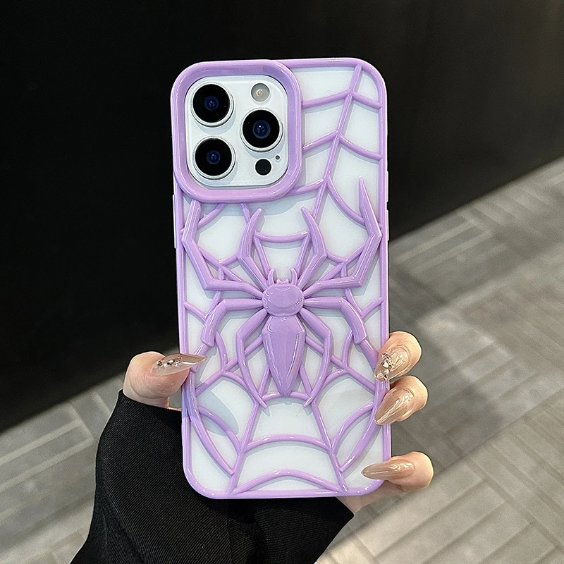 Funda de teléfono hueca de araña púrpura de dibujos animados para iPhone 17 Air 16e 15 Plus 14 13 12 11 16 Pro Max cubierta de disipación de calor de silicona - imagen 3
