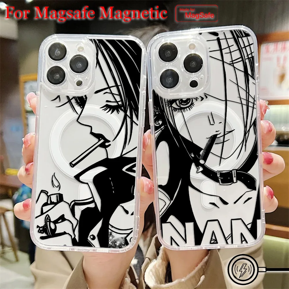Funda de teléfono magnética Anime Nanas Osaki Line Magsafe para Samsung Galaxy S25 S24 S23 S22 S21 S20 FE Plus Ultra 5G, funda transparente de TPU