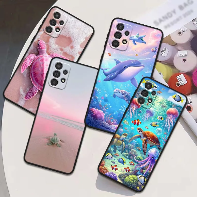 Linda tortuga oceánica para Samsung Galaxy A54 A55 A56 A70 A71 A72 A73 J4 J6 M02 M11 M12 5G funda de teléfono negra