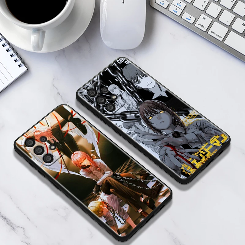 Anime motosierra hombre para Samsung A55 A35 A25 A15 A14 A73 A53 A13 A05S A03S A02S A71 A52 A32 funda de teléfono suave negra - imagen 3