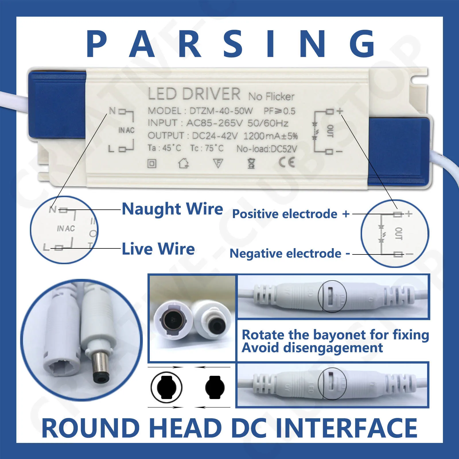Unidad adaptadora de fuente de alimentación 40-50W 1200mA Transformador de iluminación AC85-265V a DC24-42V Sin parpadeo para iluminación empotrable de techo LED - imagen 4