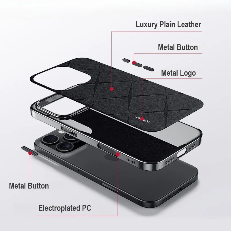 Para iPhone 16 Pro Max, 16 Pro Funda de lujo de cuero PU liso + cubierta protectora ultrafina de PC galvanizada para iPhone16 - imagen 4